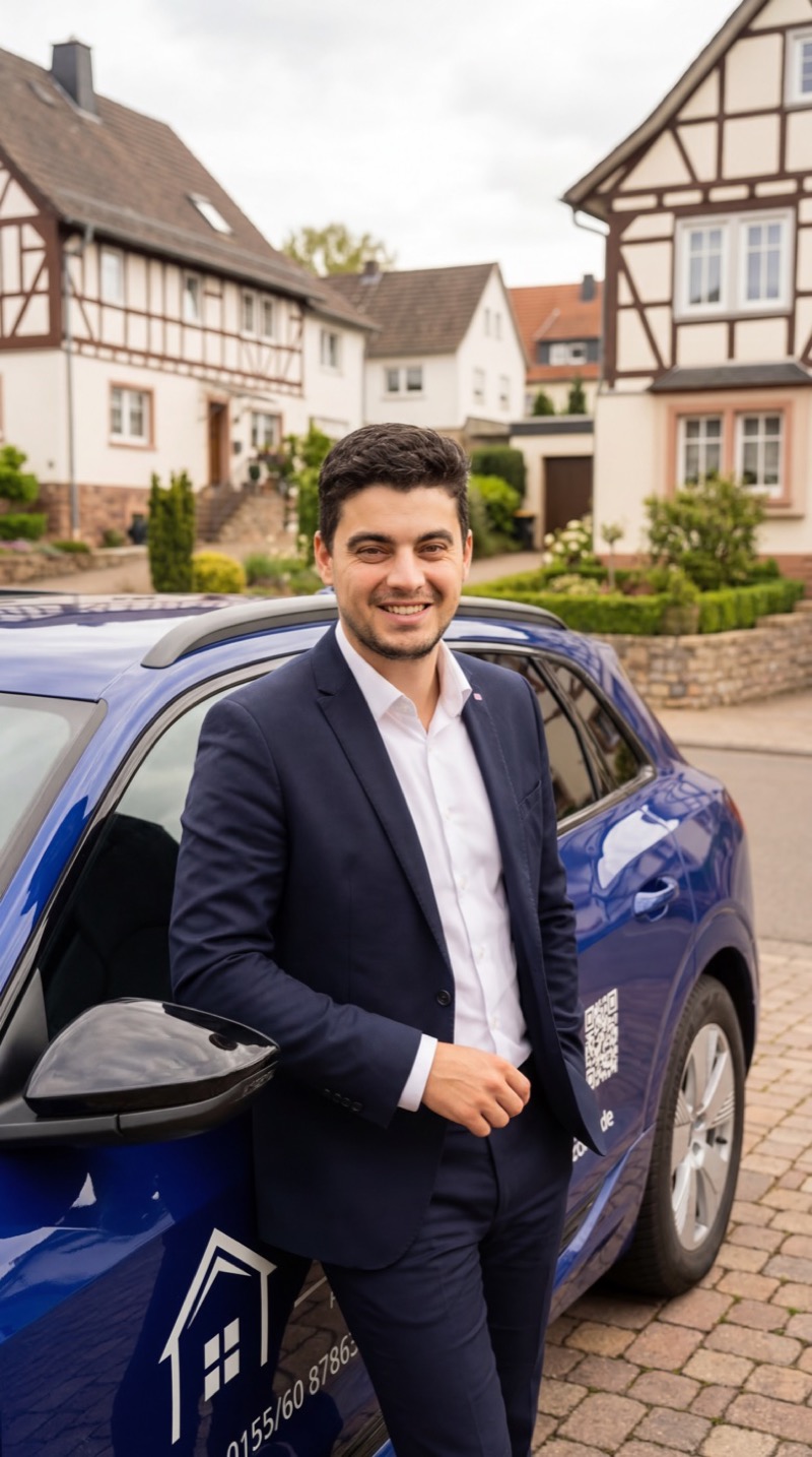 Patrick Atzor vor seinem Firmenwagen in Fulda
